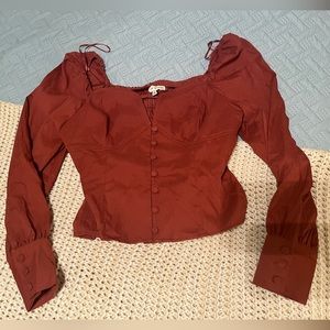 Moon River, Small, Red/Burnt Orange, puffy-sleeves, tight fit around waist